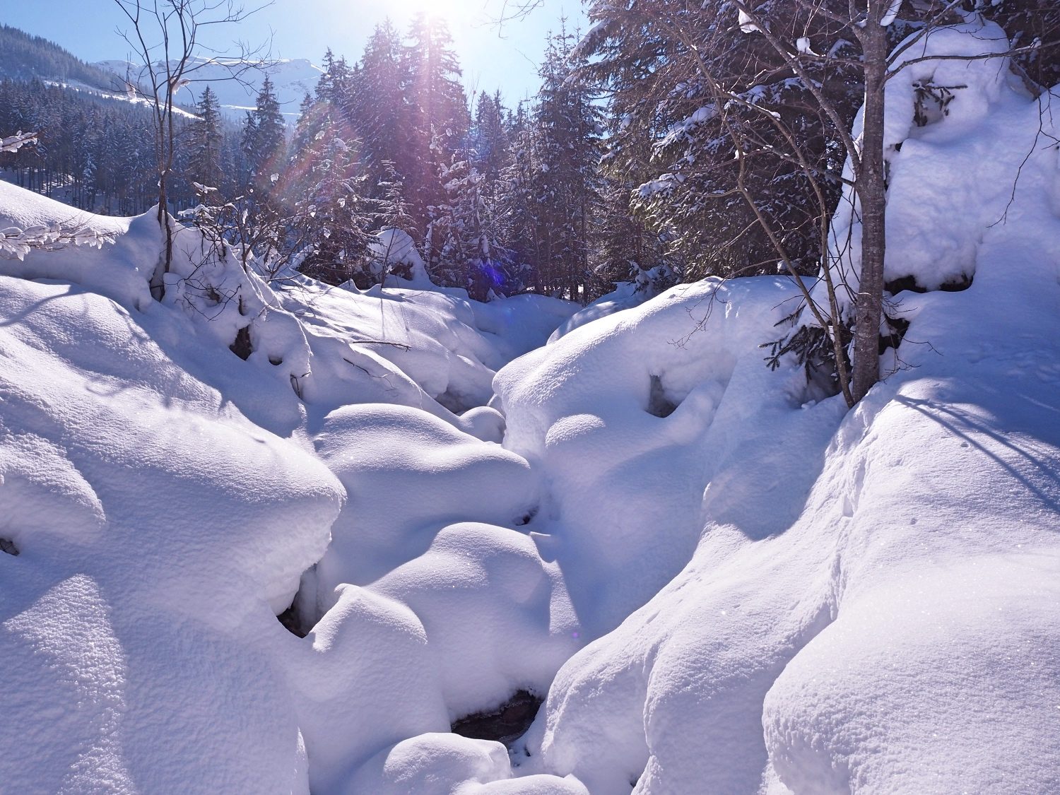 Schneebedeckter Bach im Angertal Gastein