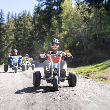 Mountaincartfahrer am Forstweg