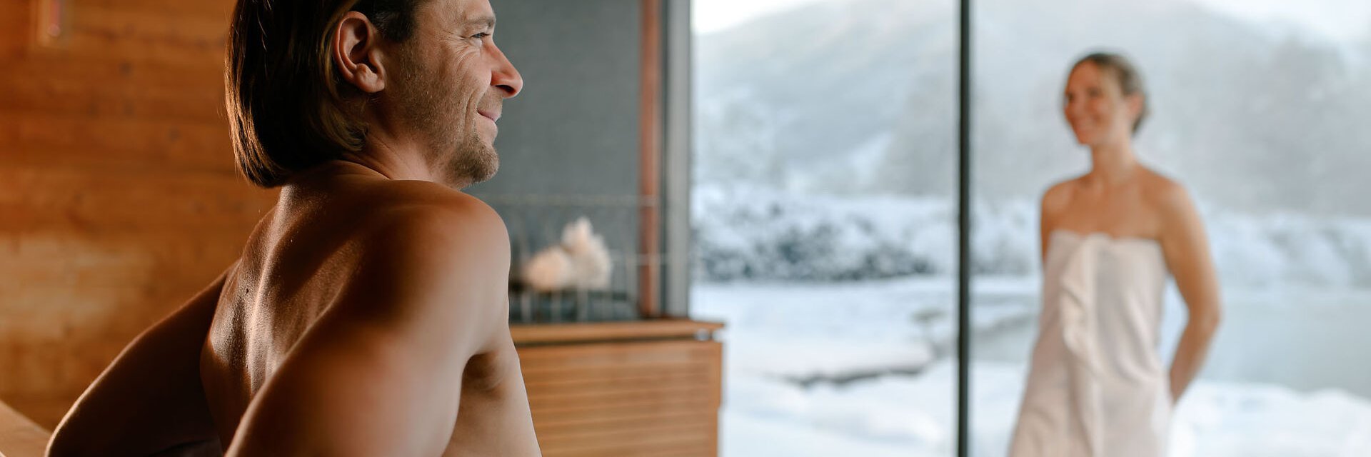 In der Sauna der Alpentherme Gastein im Winter