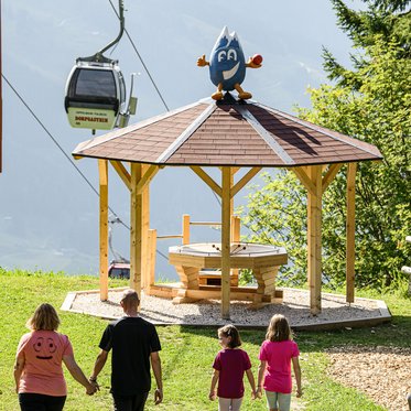 Familie auf dem Weg zu einer Station